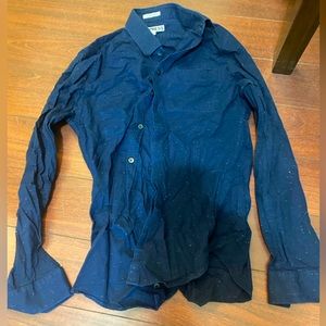 Express Men’s Medium Extra Slim Fit Long Sleeve Button-Up Flecked Blue Shirt